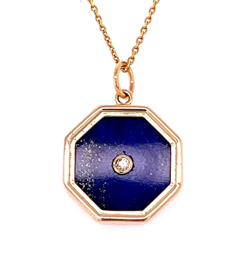 14KT YELLOW GOLD LAPIS PENDANT WITH DIAMONDS