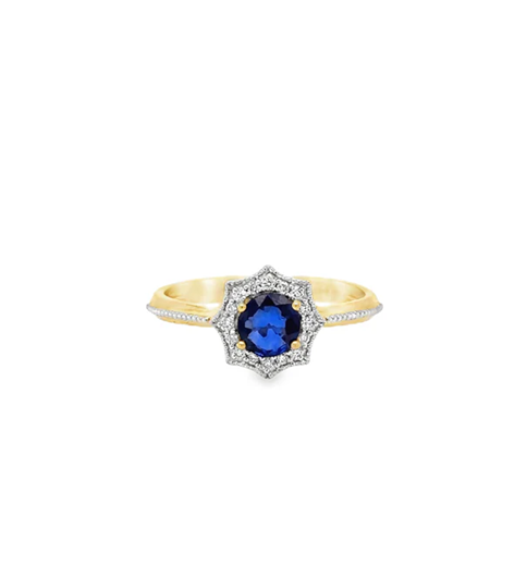 14KT YELLOW GOLD SAPPHIRE AND DIAMONDS RING