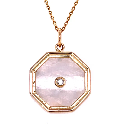 14KT YELLOW GOLD RAINBOW MOONSTONE PENDANT WITH DIAMOND