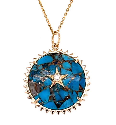 14KT YELLOW GOLD MOHAVE TURQUOISE STAR PENDANT WITH DIAMONDS
