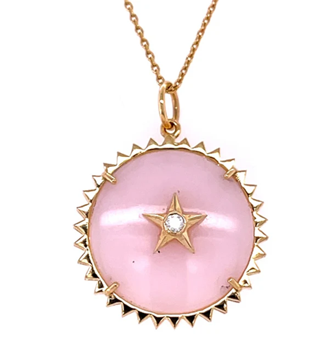 14KT YELLOW GOLD PINK OPAL STAR PENDANT WITH DIAMONDS