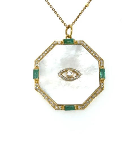 14KT YELLOW GOLD MOTHER OF PEARL PENDANT WITH DIAMONDS