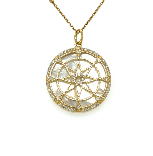 14KT YELLOW GOLD MOTHER OF PEARL STAR PENDANT WITH DIAMONDS