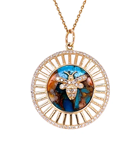 14KT YELLOW GOLD OLYESTER TURQUOISE