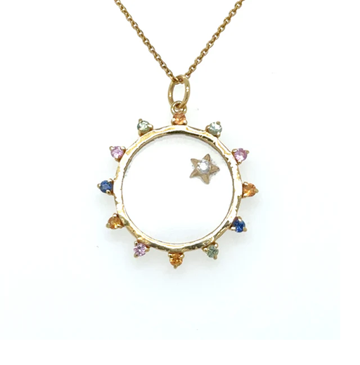 14KT YELLOW GOLD CLEAR QUARTZ PENDANT WITH DIAMONDS