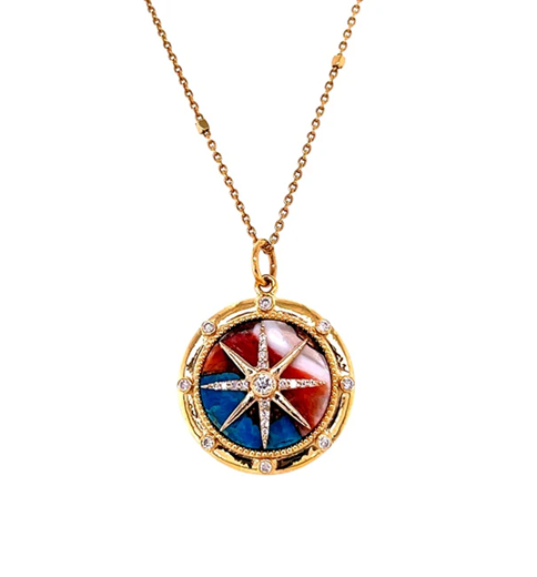 14KT YELLOW GOLD OYSTER TURQUOISE COMPASS PENDANT