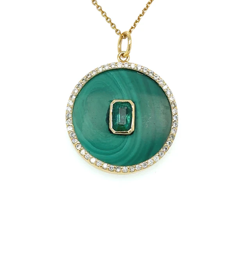 14KT YELLOW GOLD MALACHITE PENDANT WITH DIAMONDS