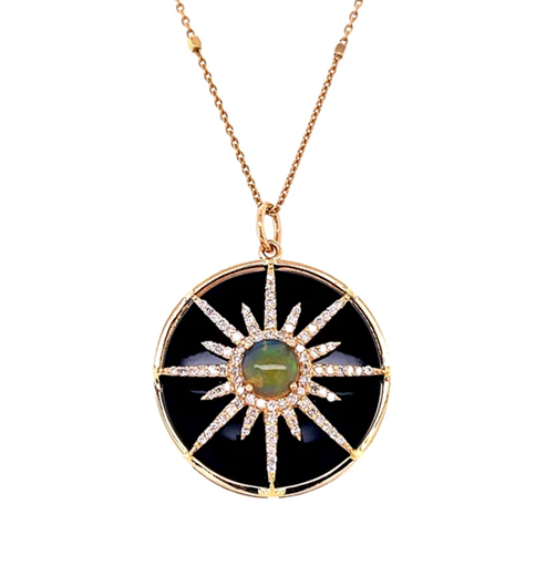 14KT YELLOW GOLD BLACK ONYX WITH OPAL AND DIAMONDS