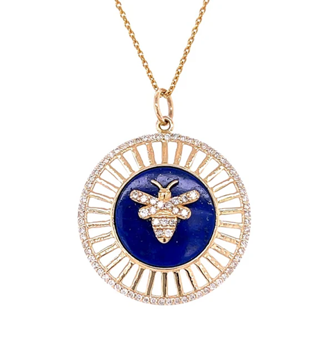 14KT YELLOW GOLD BEE LAPIS PENDANT WITH DIAMONDS