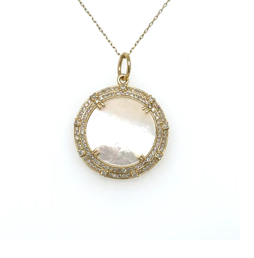 14KT YELLOW GOLD MOTHER OF PEARL PENDANT WITH DIAMONDS