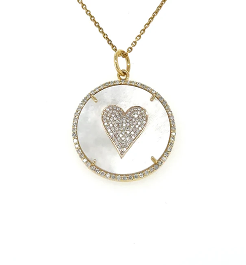 14KT YELLOW GOLD MOTHER OF PEARL HEART PENDANT WITH DIAMONDS