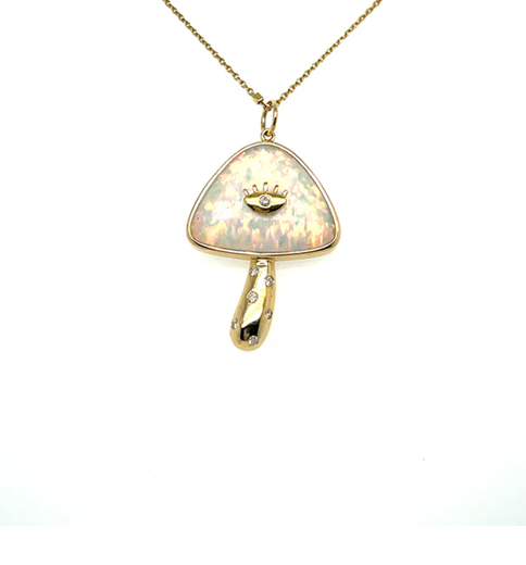 14KT YELLOW GOLD OPAL MUSHROOM PENDANT WITH DIAMONDS