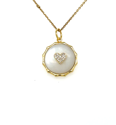 14KT YELLOW GOLD MOTHER OF PEARL HEART PENDANT WITH DIAMONDS