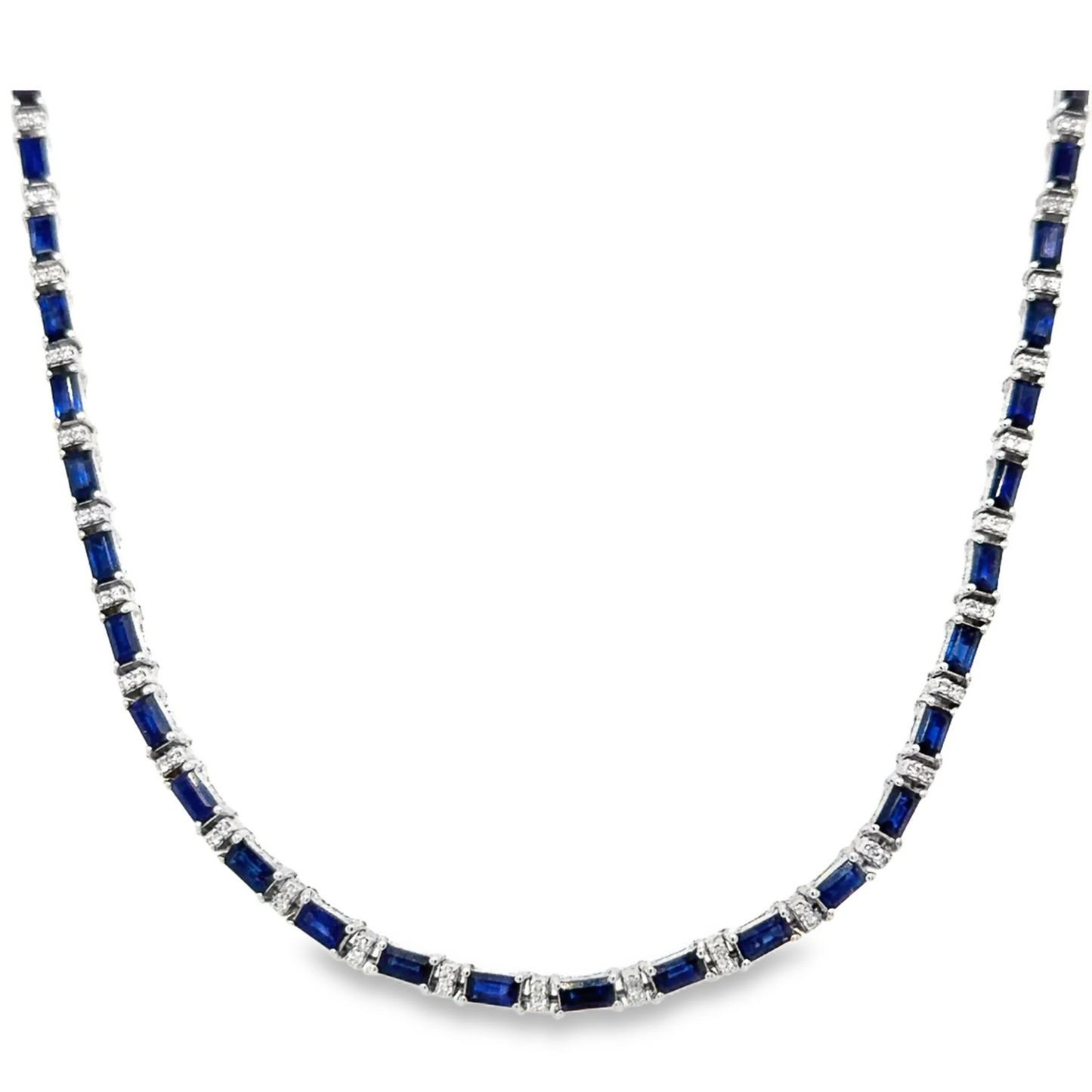 18KT GOLD DIAMOND AND BLUE SAPPHIRE NECKLACE