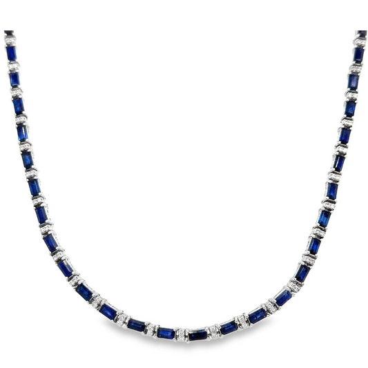 18KT GOLD DIAMOND AND BLUE SAPPHIRE NECKLACE