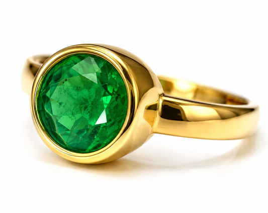 14K Yellow Gold Bezel-Set Emerald Ring