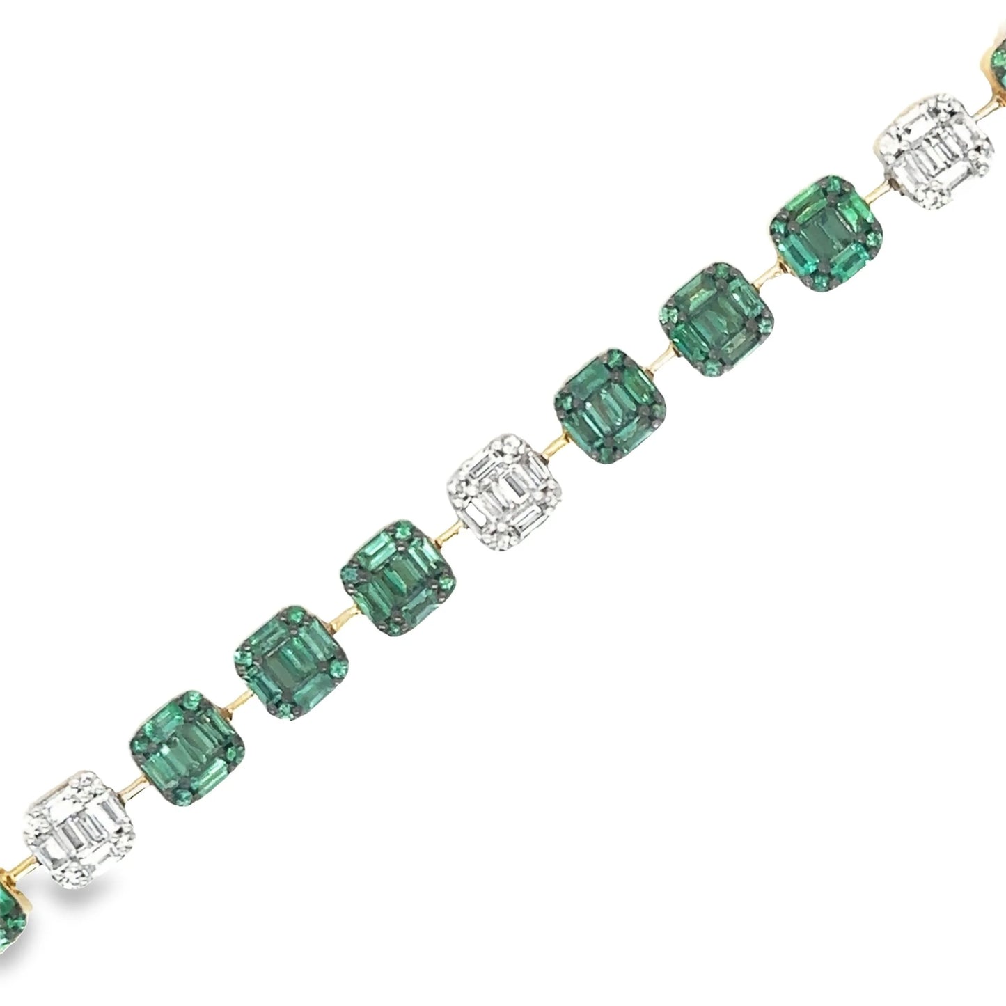 14KT YELLOW GOLD EMERALD AND DIAMONDS TENNIS BRACELET