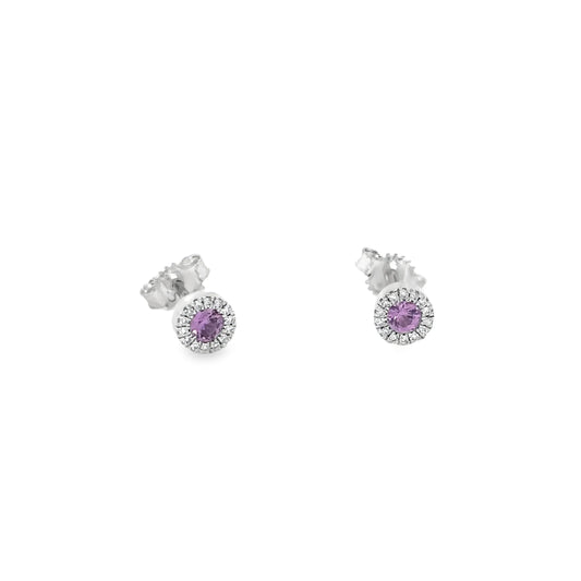 14K YELLOW GOLD AND WHITE GOLD PINK SAPPHIRE AND DIAMOND EARRING