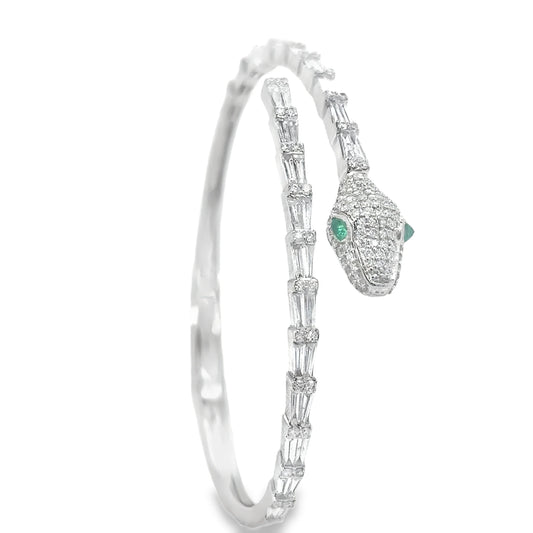 18KT WHITE GOLD EMERALD AND DIAMONDS SNAKE BANGLE
