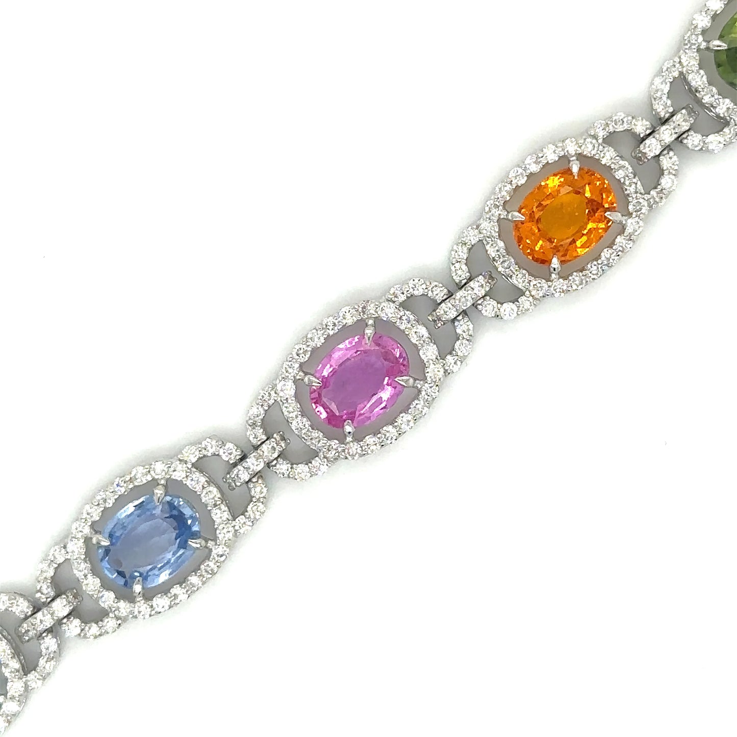 18K WHITE GOLD EMERALD, MULTI SAPPHIRE AND DIAMONDS BRACELET