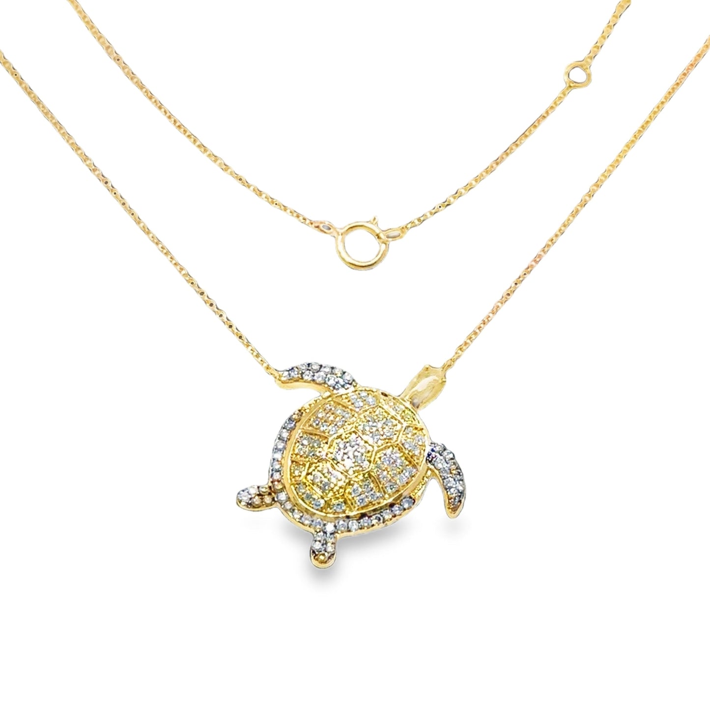 14KT YELLOW GOLD BROWN DIAMOND TURTLE NECKLACE