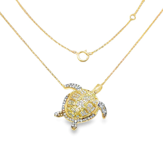 14KT YELLOW GOLD BROWN DIAMOND TURTLE NECKLACE
