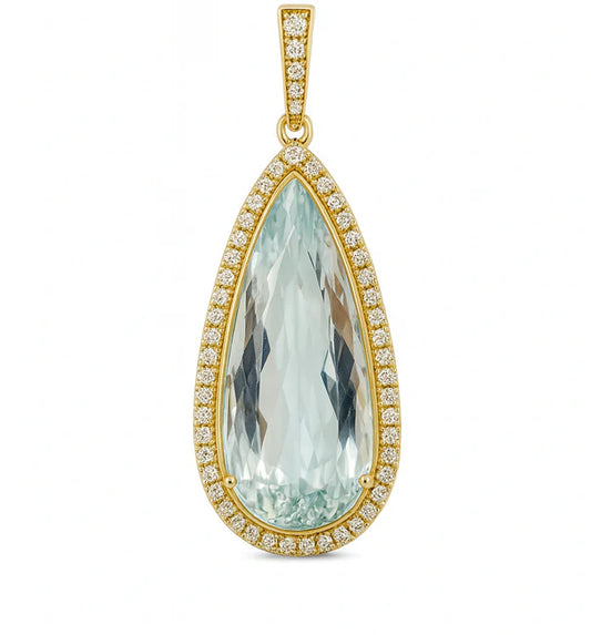 14KT YELLOW GOLD AQUAMARINE AND DIAMONDS PENDANT