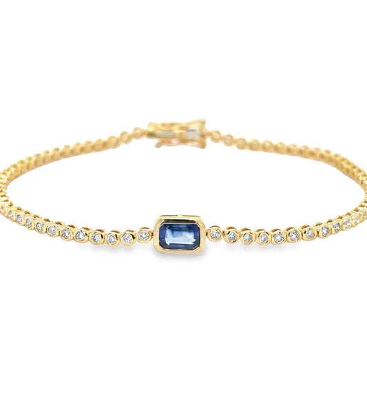 14KT YELLOW GOLD SAPPHIRE OCT AND DIAMOND TENNIS BRACELET