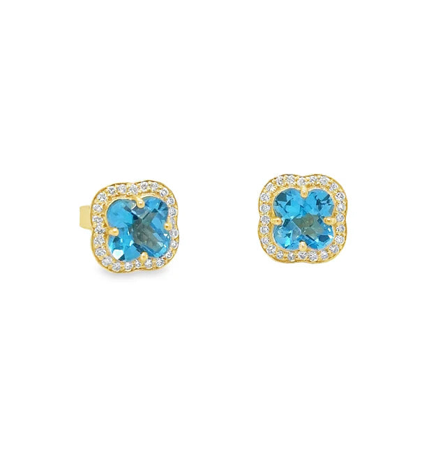 14KT YELLOW GOLD SWISS BLUE TOPAZ AND DIAMONDS EARRING