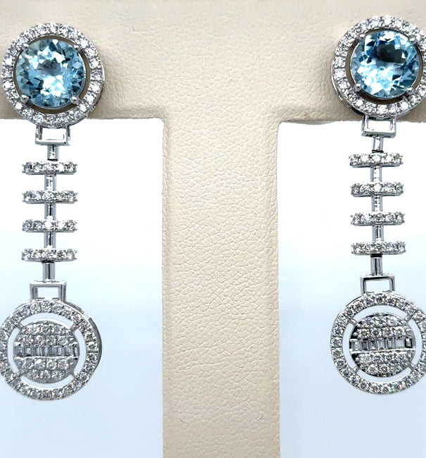 14KT WHITE GOLD AQUAMARINE AND DIAMONDS EARRING
