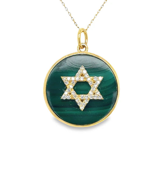 14KT YELLOW GOLD MALACHITE STAR PENDANT WITH DIAMONDS