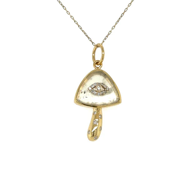 14KT YELLOW GOLD OPAL MUSHROOM PENDANT WITH DIAMONDS
