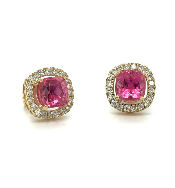 14K YELLOW GOLD PINK TOURMALINE AND DIAMONDS EARRING