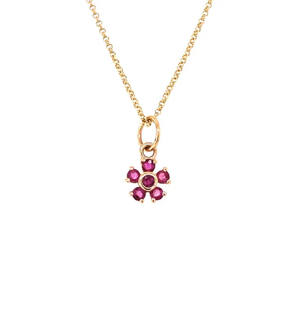 14KT GOLD RUBY FLOWER PENDANT