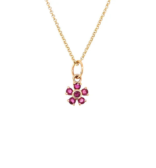 14KT GOLD RUBY FLOWER PENDANT