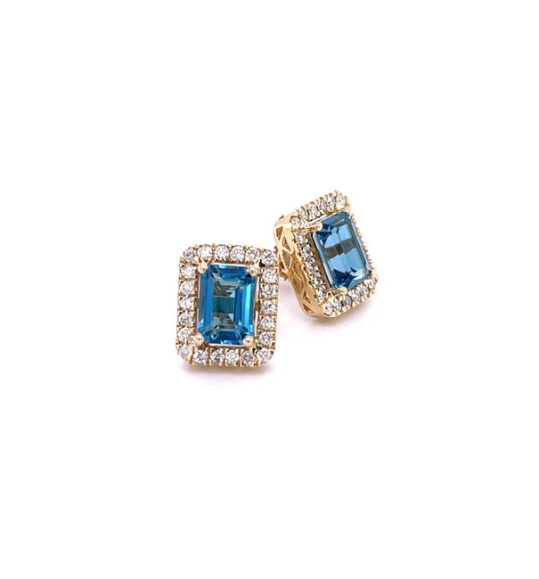14KT YELLOW GOLD BLUE TOPAZ WITH DIAMONDS EARRING