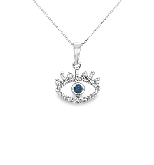 14KT ROSE GOLD SAPPHIRE AND DIAMONDS EVIL EYE PENDANT