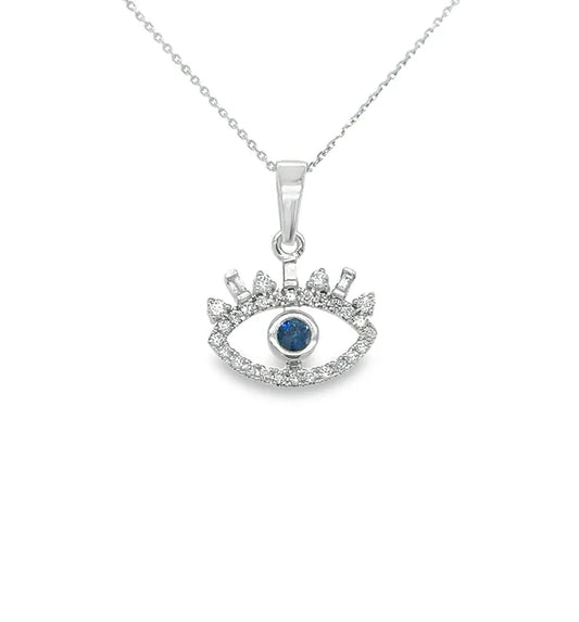 14KT ROSE GOLD SAPPHIRE AND DIAMONDS EVIL EYE PENDANT