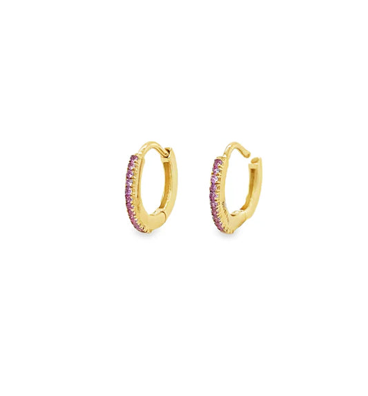 14KT YELLOW GOLD PINK SAPPHIRE HUGGIES EARRING