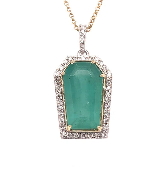 14KT GOLD DIAMOND/ EMERALD IRREGULAR SHAPE PENDANT