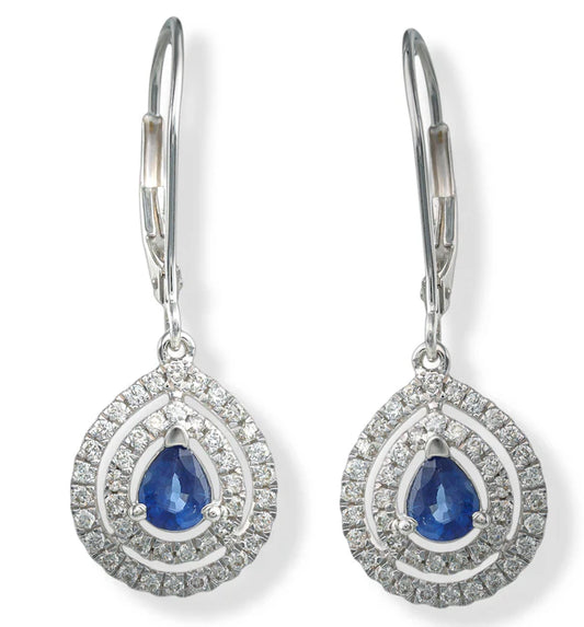 14KT WHITE GOLD DIAMOND AND BLUE SAPPHIRE EARRINGS