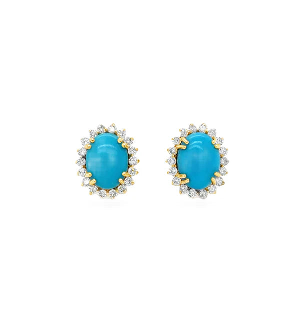 14KT YELLOW GOLD TURQUOISE AND DIAMONDS EARRING