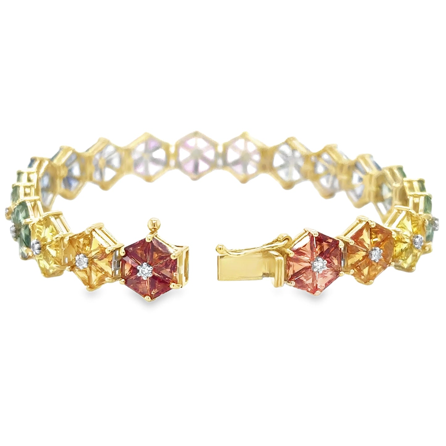 14KT YELLOW GOLD MULTI SAPPHIRE AND DIAMONDS BRACELET