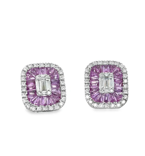 14KT WHITE GOLD PINK SAPPHIRE AND DIAMONDS EARRING