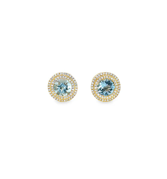 14KT WHITE GOLD AQUAMARINE AND DIAMONDS EARRING