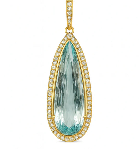 14KT YELLOW GOLD AQUAMARINE AND DIAMONDS PENDANT