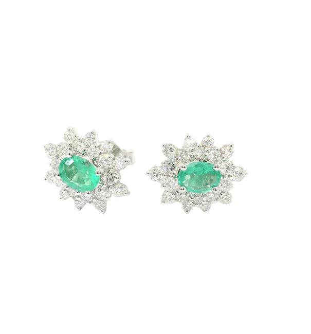 18KT WHITE GOLD EMERALD AND DIAMONDS EARRING
