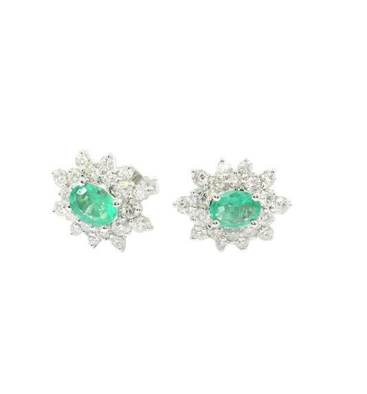 18KT WHITE GOLD EMERALD AND DIAMONDS EARRING