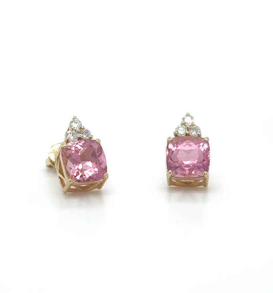 14KT YELLOW GOLD PINK TOURMALINE AND DIAMONDS EARRING