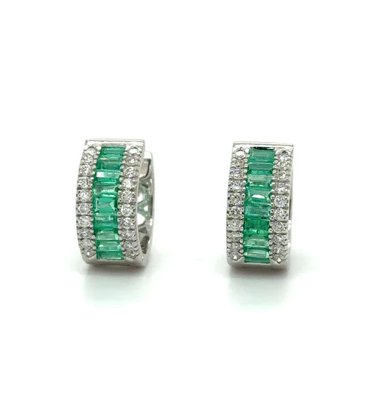 14KT WHITE GOLD EMERALD AND DIAMONDS EARRING